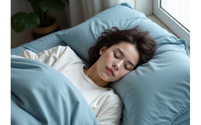 A person peacefully sleeping in a comfortable bed, illustrating tips for better sleep.