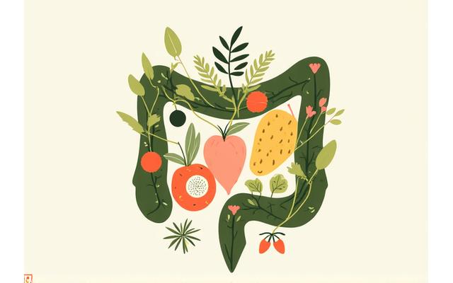 A diagram or graphic illustrating gut health with probiotics and healthy foods.